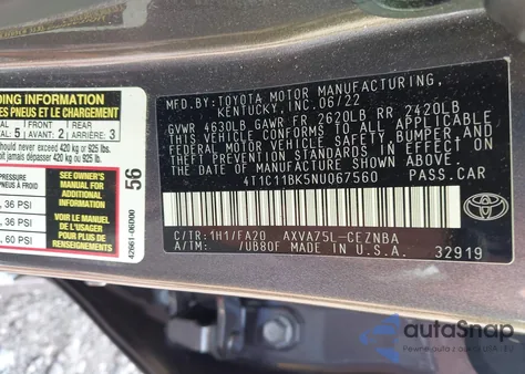 2022 Toyota Camry Le Awd from USA, damaged, VIN 4T1C11BK5NU067560